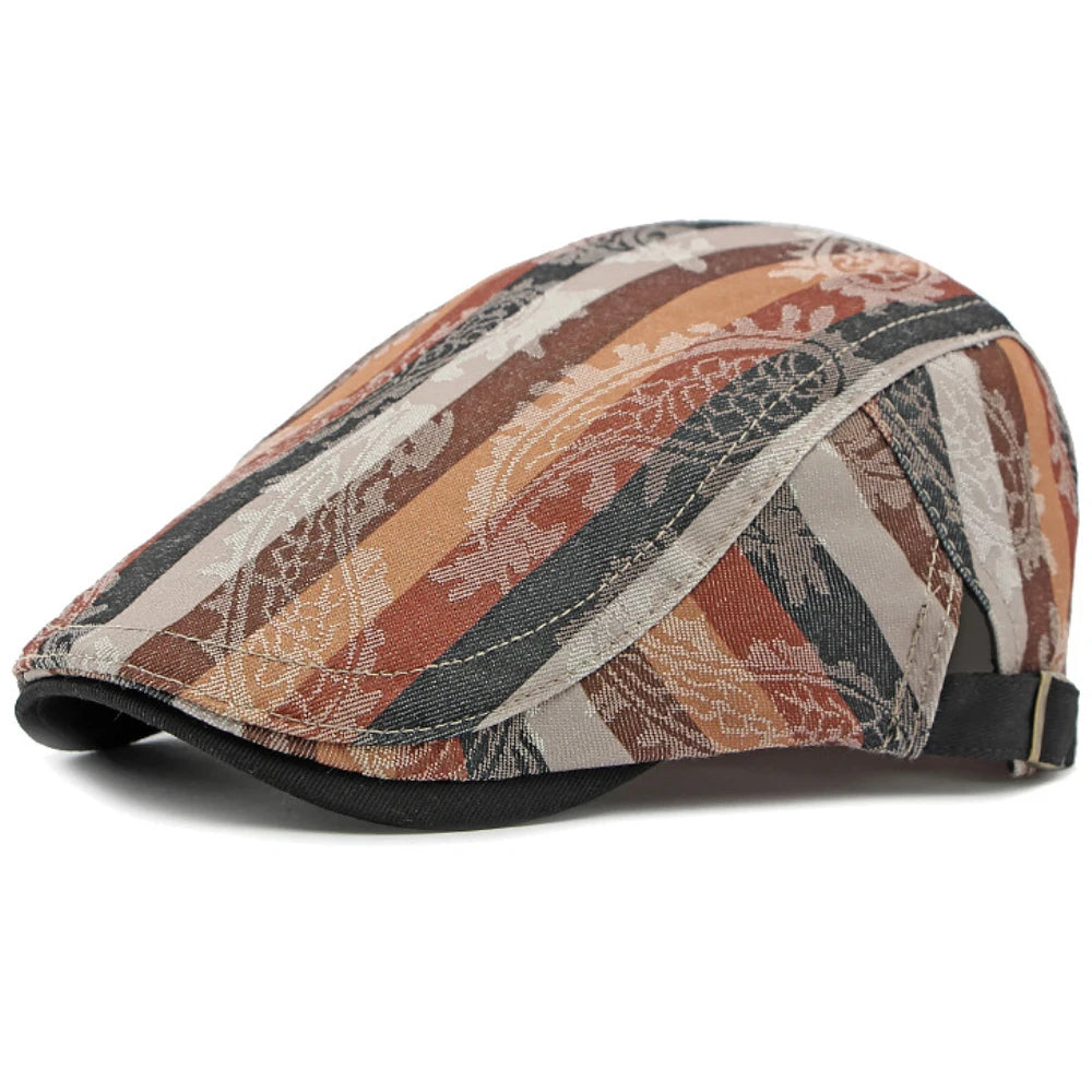 Callander Striped Print Beret in Orange