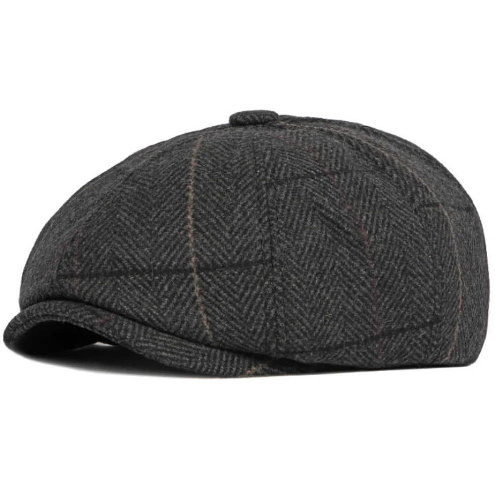 Braemar Plaid Wool Beret in Black