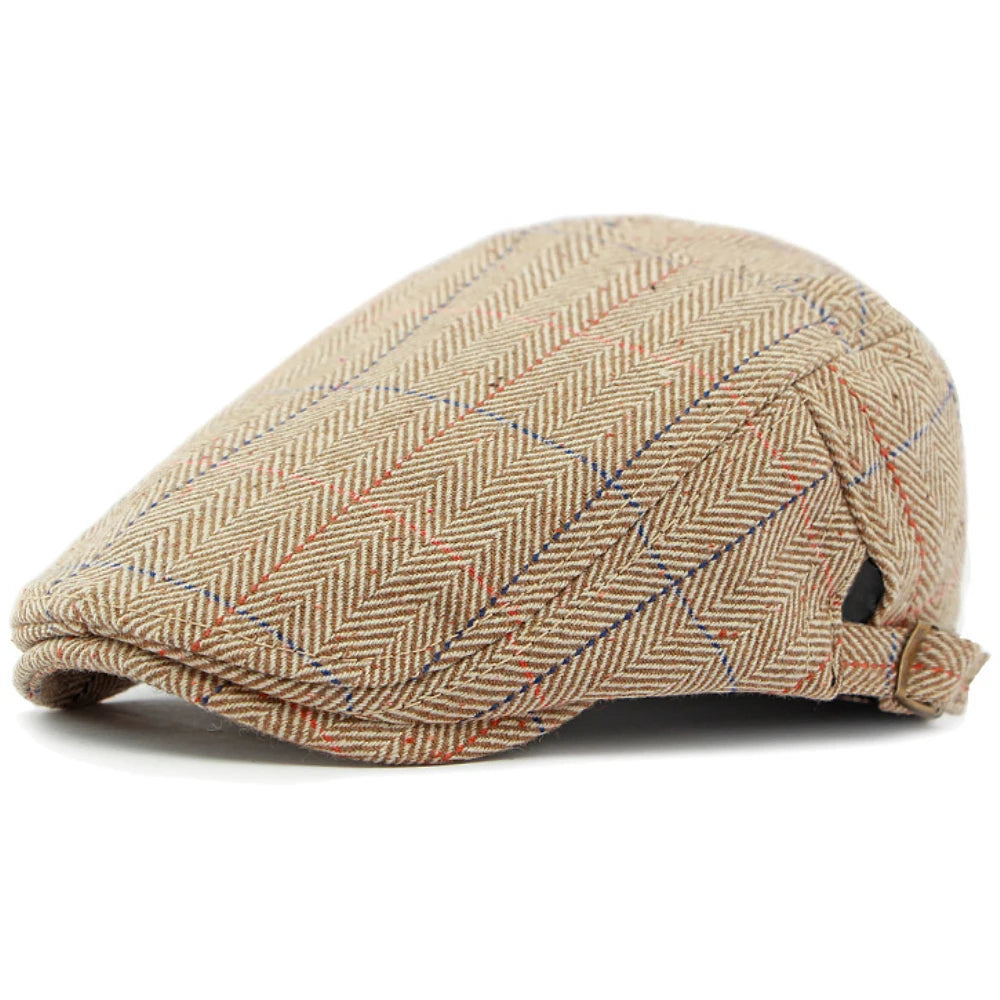 Ross-on-Wye Plaid Wool Beret in Khaki