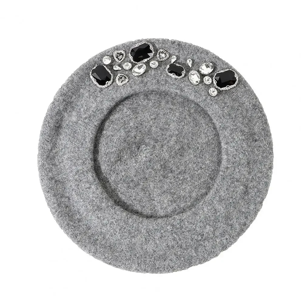 Montmartre Rhinestone Wool Beret in Grey