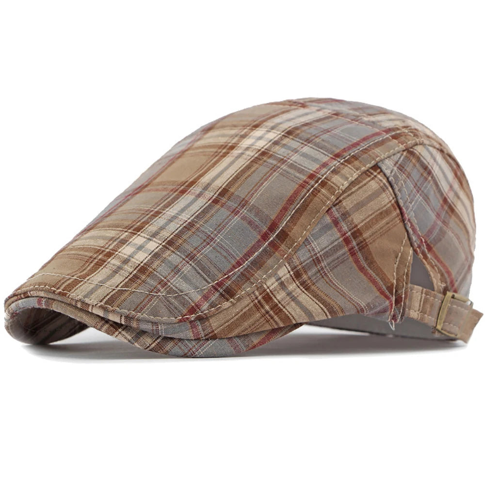 Sorrento Plaid Artist Beret in Khaki