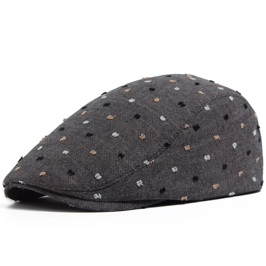 Polka Dot Linen Ivy Cap | Milan Summer Flat Cap | Urban Caps NZ