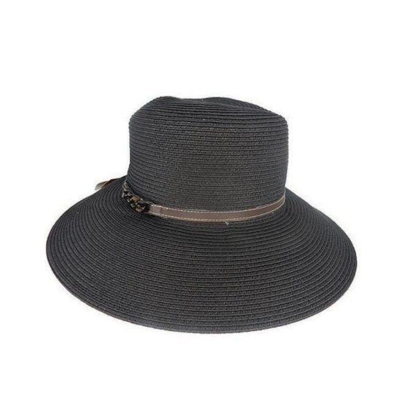 Avenel Oatlands Toyo Braid Wide Brim Hat with Faux Leather Band – UPF 50+ Sun Protection