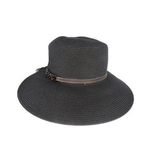 Avenel Oatlands Toyo Braid Wide Brim Hat with Faux Leather Band – UPF 50+ Sun Protection