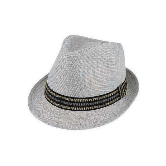 Doug Woven Polyester Trilby Hat with Stripe Ribbon Band