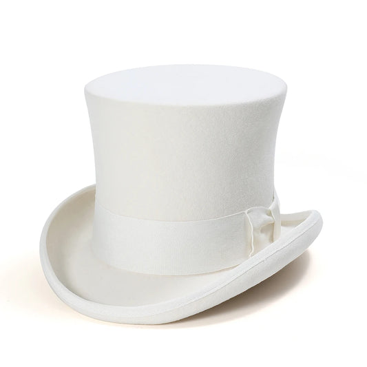 Classic White Top Hat – Premium Wool Felt Victorian Gentleman Hat