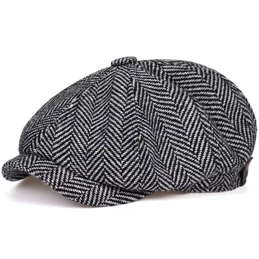 Shelby Herringbone Newsboy Cap – Vintage Cotton Flat Cap
