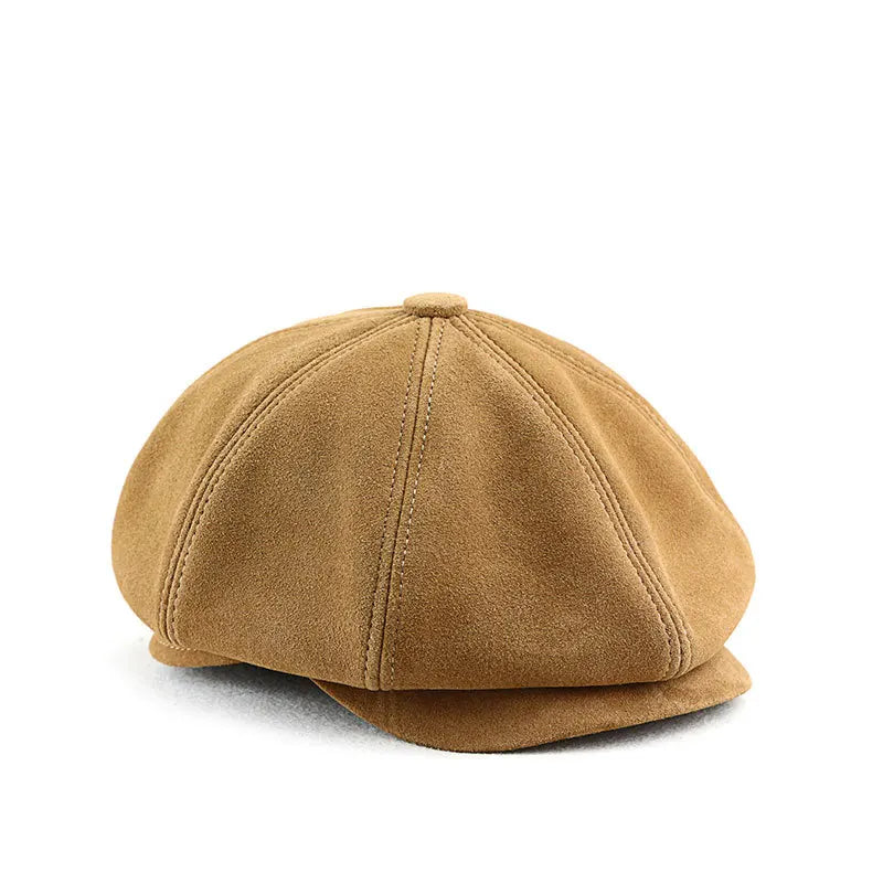 Shetland Genuine Suede Leather Newboy Cap - Classic Suede Finish For Casual Style