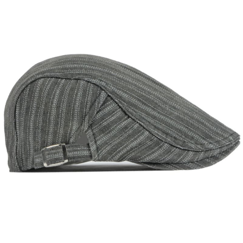 Sook Striped Denim Flat Cap - Classic Cotton Flat Cap With Striped Denim Casual Style
