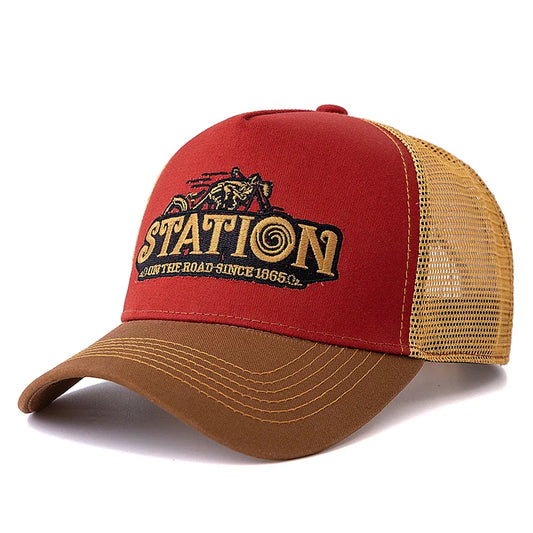 Station On The Road 1865 Trucker Cap - Casual Trucker Cap With Cotton And Mesh Panels