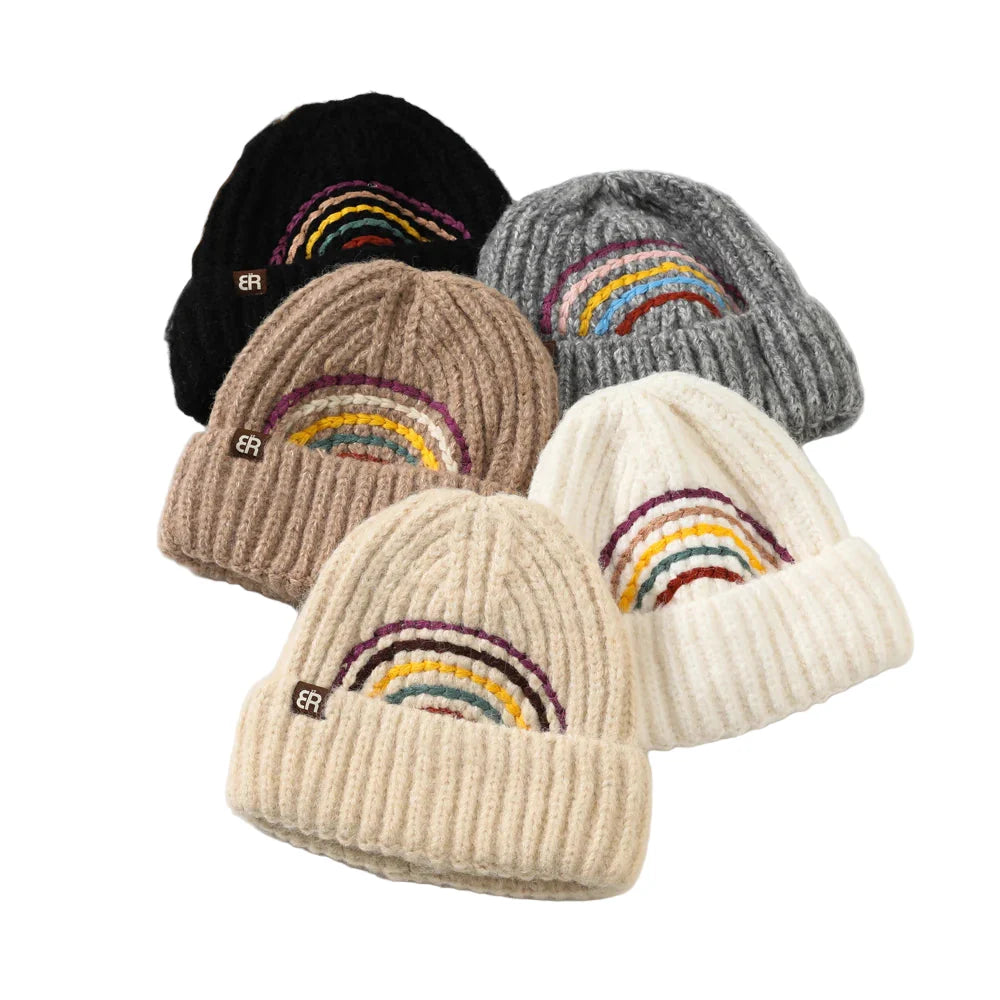 The Rainbow Winter Knitted Beanie - Warm Knit Beanie With Rainbow Logo For Cold Weather