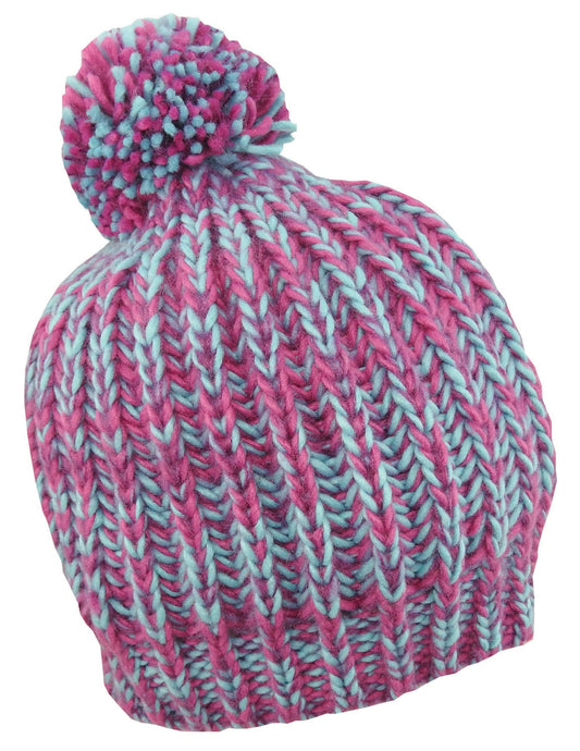Multi-Color Knit Beanie with Pom – 100% Acrylic Winter Hat