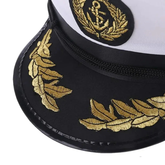 White Captain's Classic Sailor Cap - Nautical Linen And Vegan Leather Cap Look Classic
