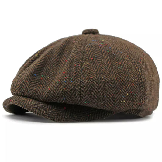 William Flecked Herringbone Newsboy Cap - Textured Pattern For Smart Casual Style