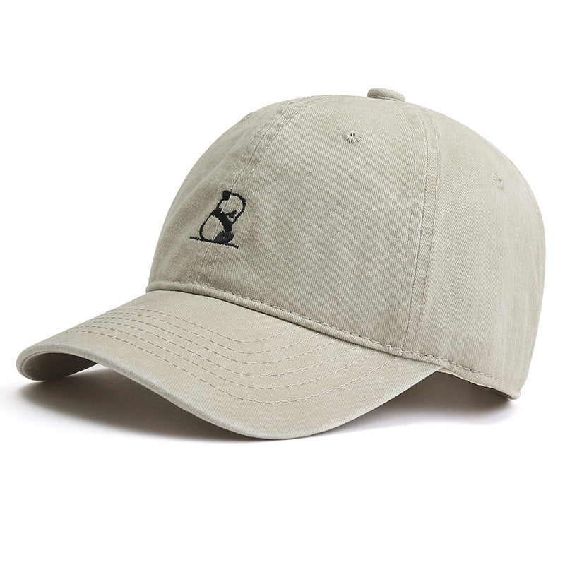 Washed Panda Embroidered Baseball Cap for Women Spring and Autumn