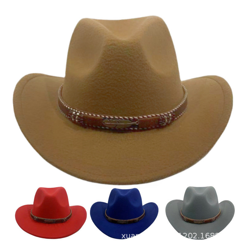 Curling Cowboy Hat Men's And Women's Leaf Belt Fur Felt Hat - Urban Caps