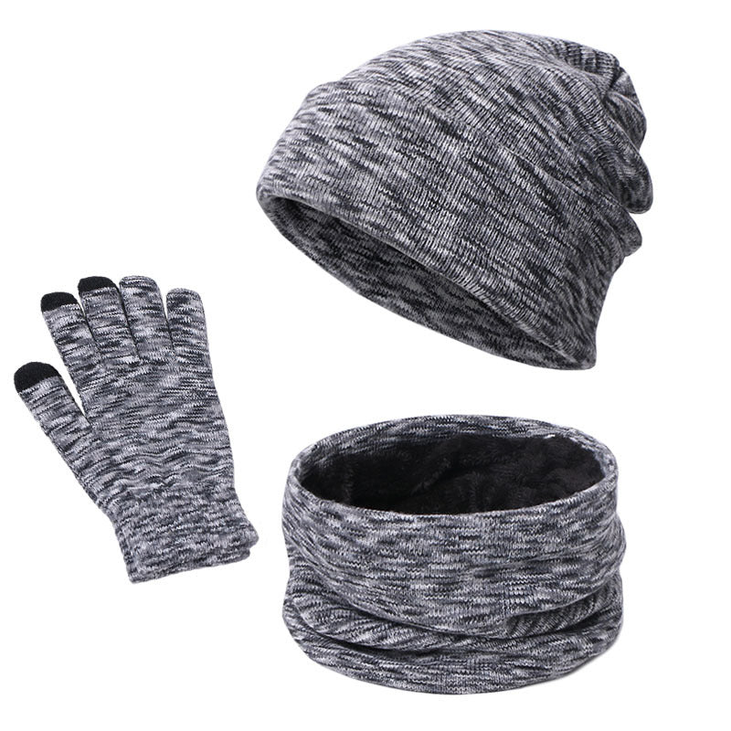 Complete Knitted Set: Hat, Scarf, Touch Screen Gloves with Velvet Lining - Stylish Outdoor Comfort in Solid Color - Urban Caps