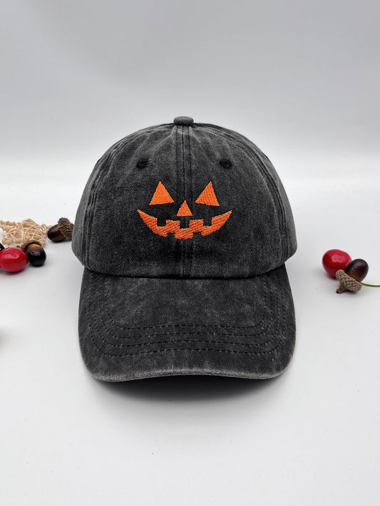 Washed Cotton Men'S and Women'S Casual Halloween Embroidery Pumpkin Smiley Baseball Cap