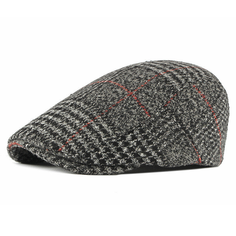 Men’s Winter Wool Blend Plaid Beret – Korean Style Peaked Cap - Urban Caps