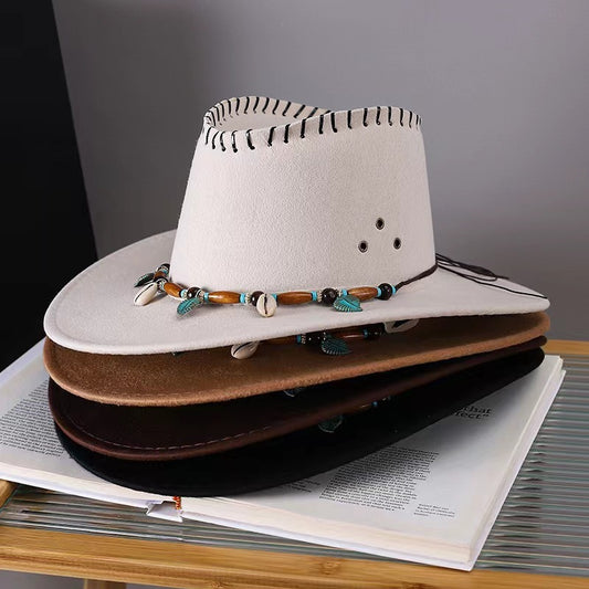 Western Cowboy Hat Men's And Women's Gem Chain Fedora Hat - Urban Caps