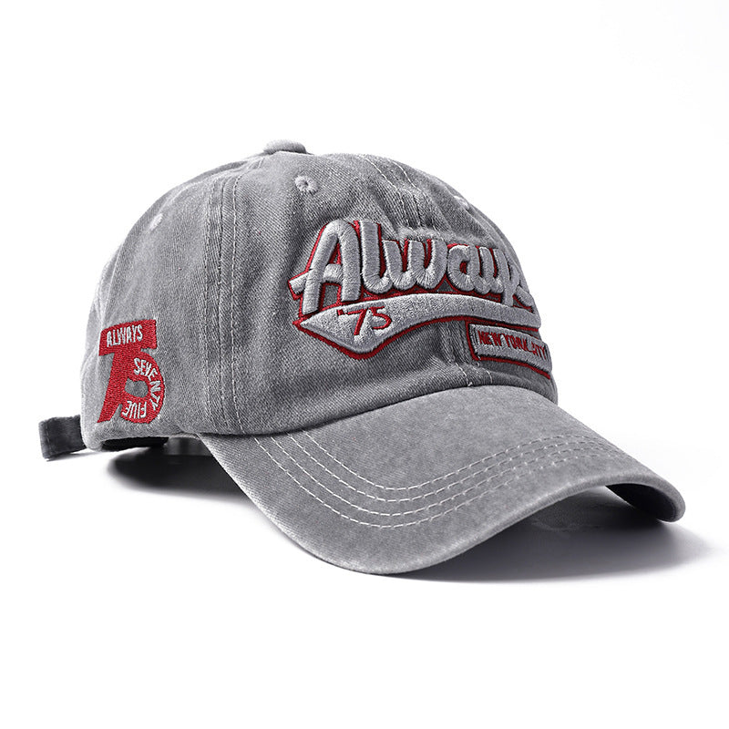 Washed Distressed Letters Embroidery Sun Baseball Hat - Urban Caps