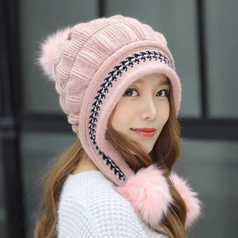 Cozy Fleece-Lined Knit Beanie with Ear Flaps & Pompom – Winter Hat for Women (Warm, Stylish, Multiple Colors)