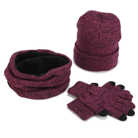 Variegated Knitted Woolen Thick Scarf Hat Gloves - Urban Caps