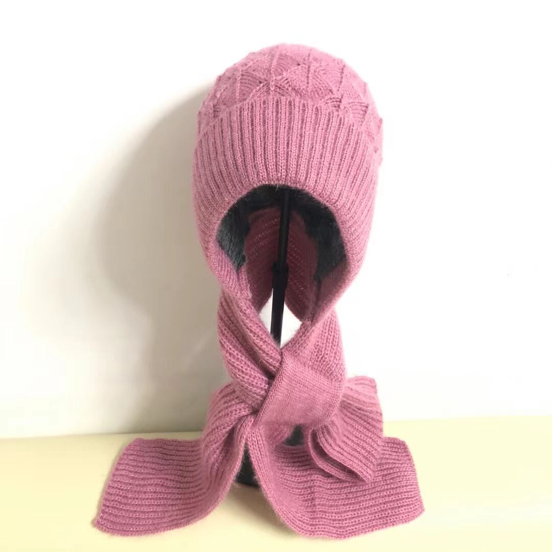 Women's  One-piece Hat With Scarf Warm Thickened Ears Protection  Woolen Cap - Urban Caps