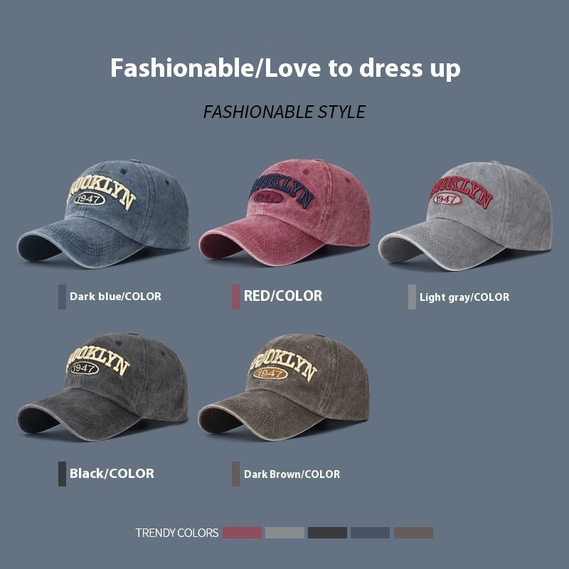 Spring And Summer Sun Protection Men's Retro Washed Letters Embroidered Peaked Cap - Urban Caps