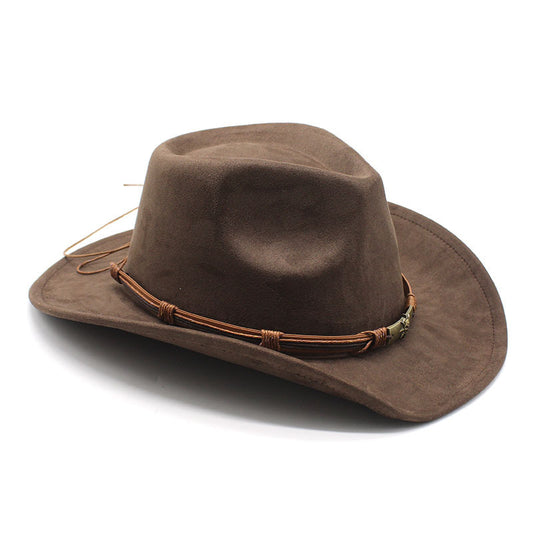 Suede Curling Western Cowboy Hat Ethnic Style Top Hat - Urban Caps