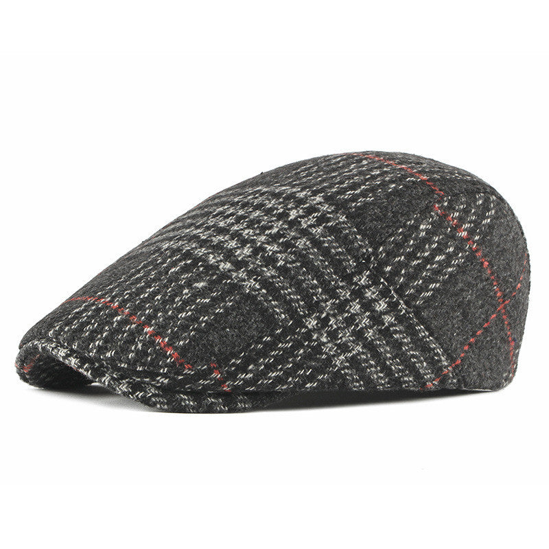 Men’s Winter Wool Blend Plaid Beret – Korean Style Peaked Cap - Urban Caps