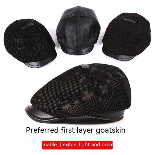 Men’s Genuine Leather Newsboy Cap – Goat Skin Octagonal Beret | Warm & Stylish - Urban Caps