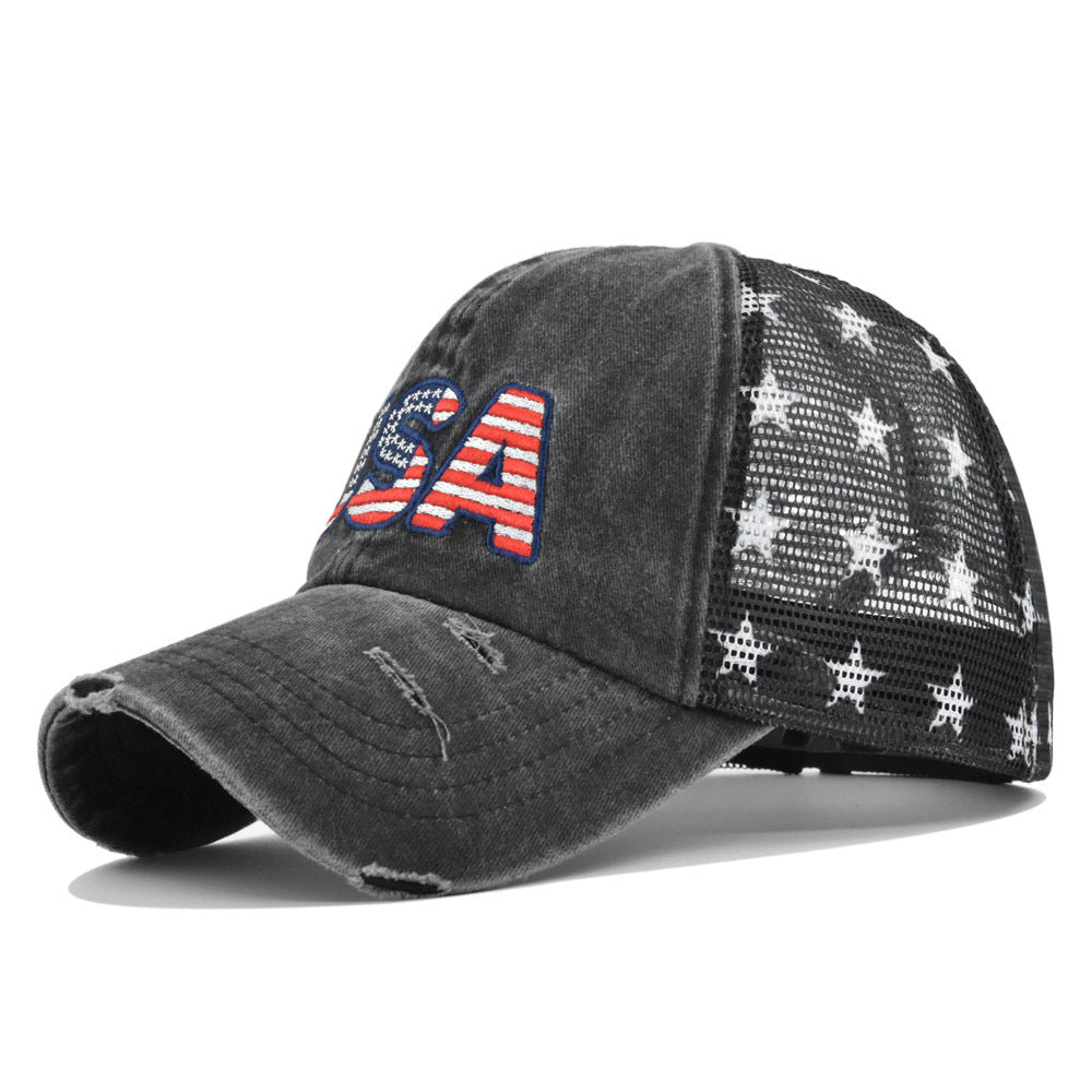 American Flag Embroidered Mesh Cap Embroidered Baseball Hat - Urban Caps
