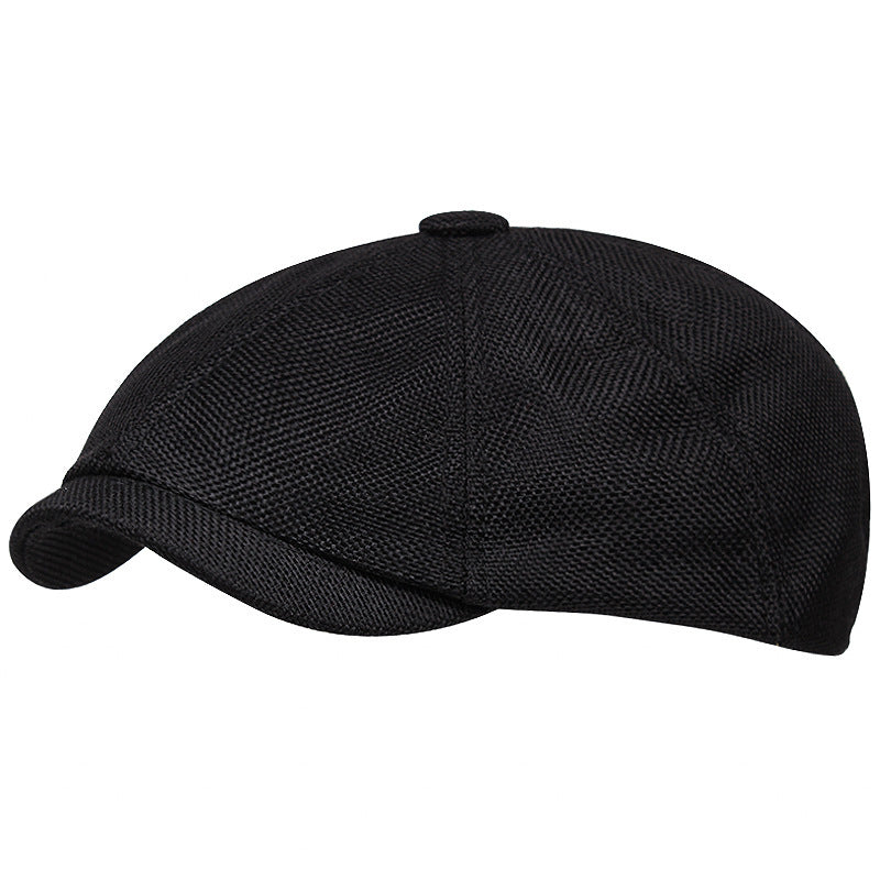 Linen Flat Top Newsboy Beret – Retro Short Brim Cap | One Size - Urban Caps