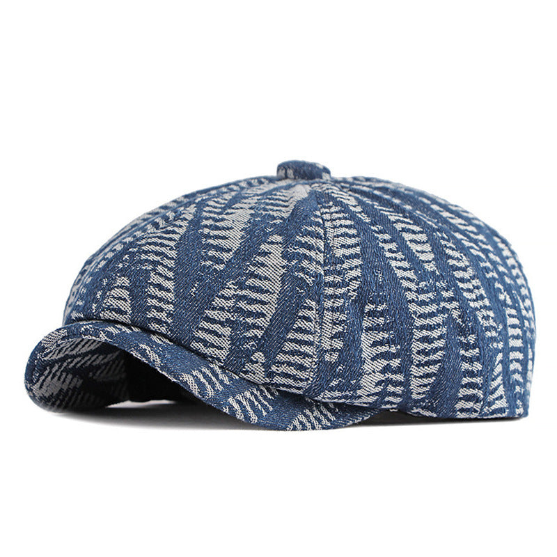 Spring And Autumn Washed Denim Octagonal Beret - Urban Caps