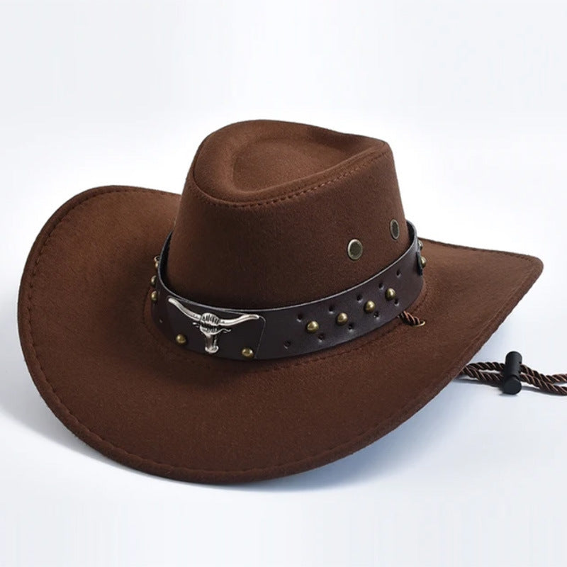 Artificial Suede Western Cowboy Hat Retro Large Edge Gentleman Jazz Outdoor Sunshade - Urban Caps