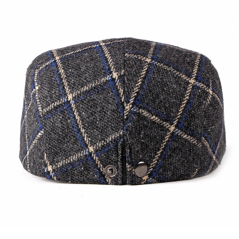 New Style Hat Male British Retro Woolen Beret Casual Plaid - Urban Caps