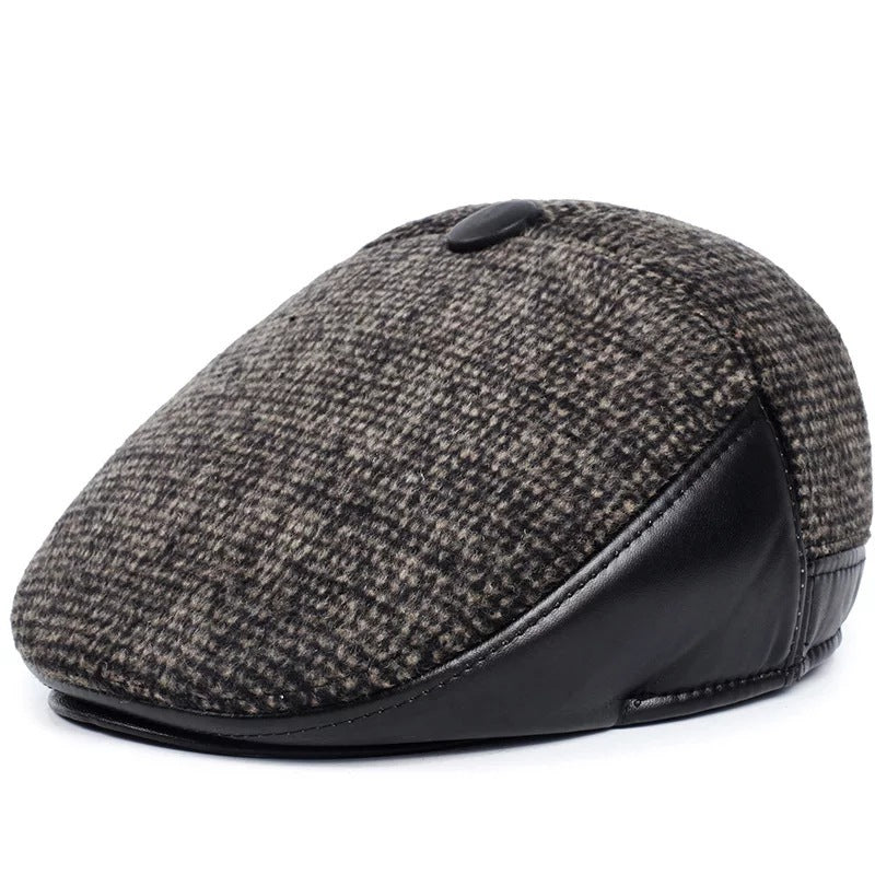 Men’s Winter Woolen Peaked Cap – Classic Plaid Design - Urban Caps