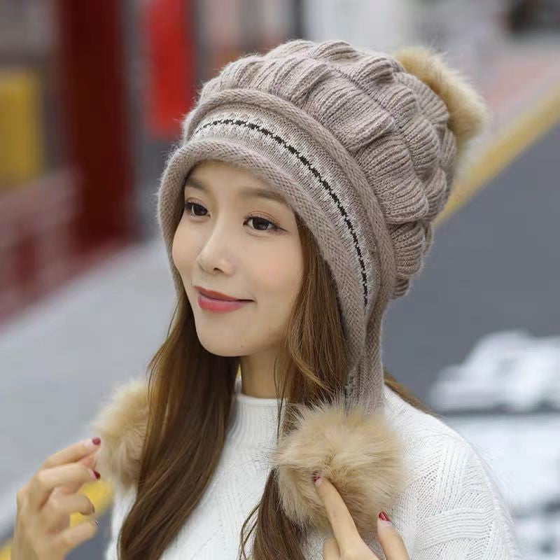 Cozy Fleece-Lined Knit Beanie with Ear Flaps & Pompom – Winter Hat for Women (Warm, Stylish, Multiple Colors)