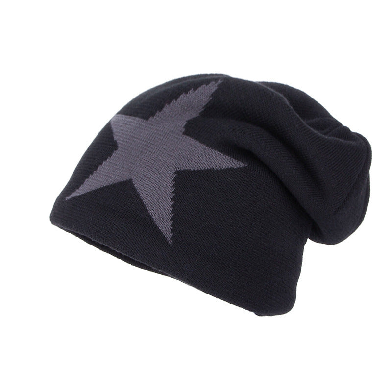 Fleece-lined Warm Big Five-pointed Star Knitted Woolen Hat - Urban Caps