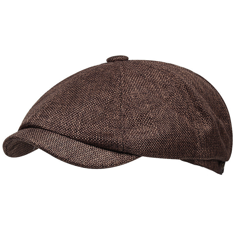 Linen Flat Top Newsboy Beret – Retro Short Brim Cap | One Size - Urban Caps