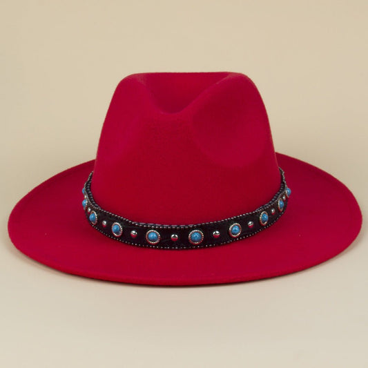 Bohemian Style Woven Leather Belt Denim Fur Felt Hat - Urban Caps