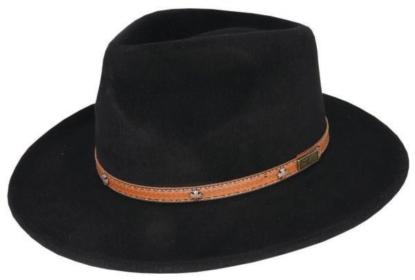 Bruno Fur Felt Western Hat with Teardrop Crown and Leather Band - Urban Caps