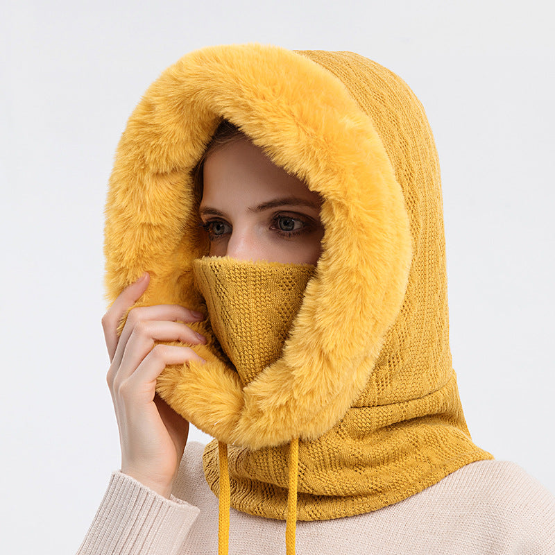 Windproof Hooded Winter Hat with Plush Scarf: Cozy Warmth for Women - Urban Caps