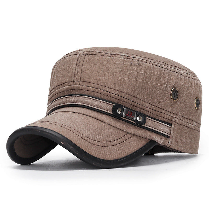 Distressed Flat-top Leather-trimmed Vintage Cotton Hat - Urban Caps