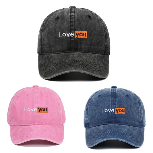 Love You Embroidered Hat Retro Distressed Soft Top - Urban Caps