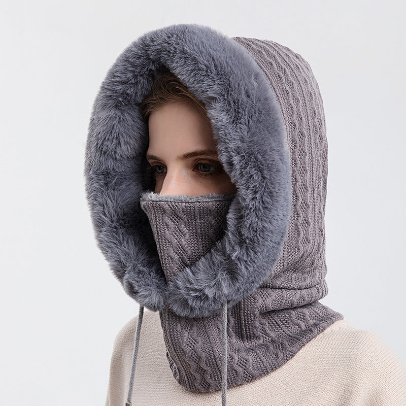 Windproof Hooded Winter Hat with Plush Scarf: Cozy Warmth for Women - Urban Caps