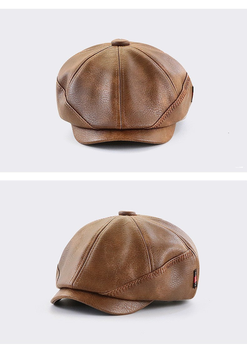 PU Leather Newsboy Cap – Vintage 8-Panel Conductor Hat | Men’s Classic Flat Cap
