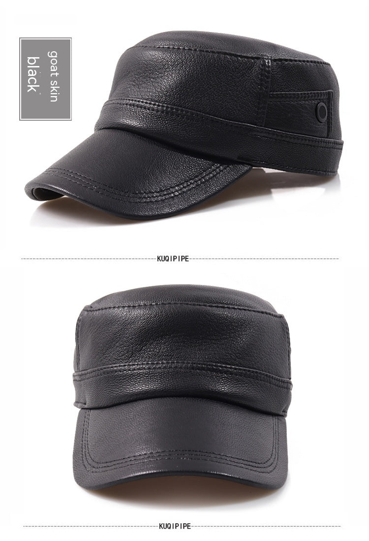 Men’s Genuine Leather Flat-Top Newsboy Cap – Sheepskin Autumn Travel Hat | XL–XXL Sizes