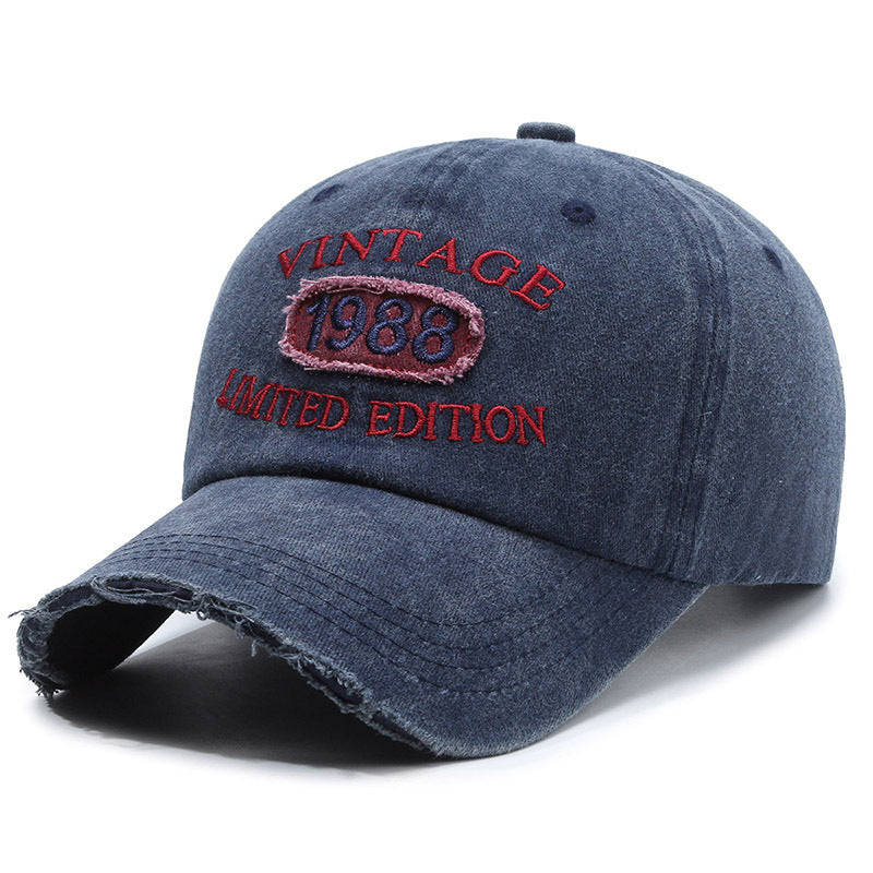 American Retro Soft Top Make Old Ripped Letter Embroidered Baseball Cap - Urban Caps